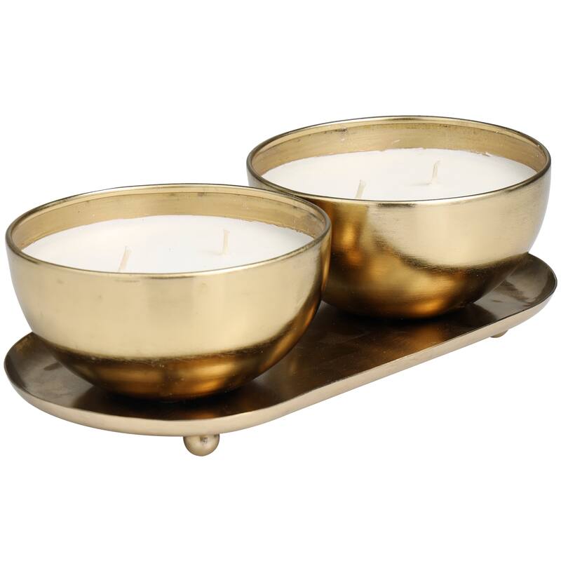 Gold or Silver or Copper Metal Scented 12 oz 2 Wick Candle with White Wax (Set of 2)