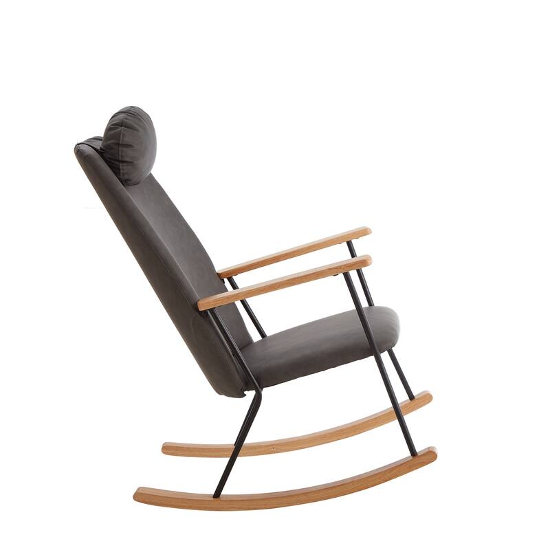 Technical Leather Rocking Chair with Adjustable Headrest