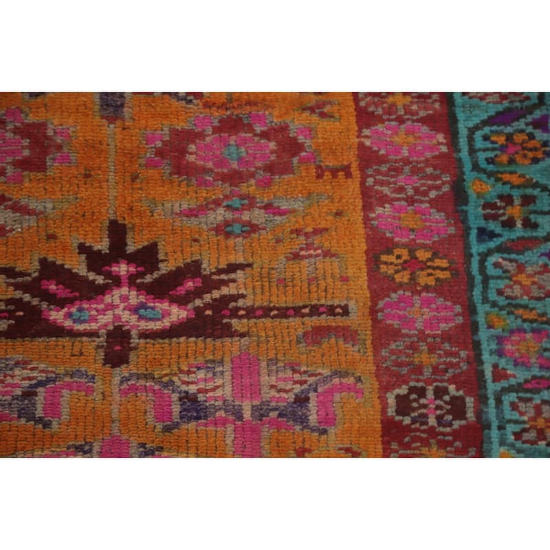 Hand Knotted Oriental 100% Wool Carpet Traditional Geometric Oranges & Rust Shiraz Runner Rug - 11' 0'' X 3' 3''