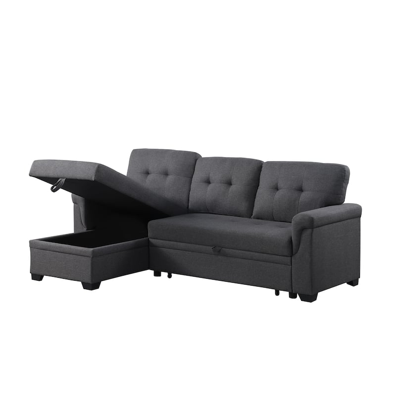 Lucca 84-inch Reversible Sleeper Sectional Sofa with Storage Chaise - 84"W x 54"D x 35"H