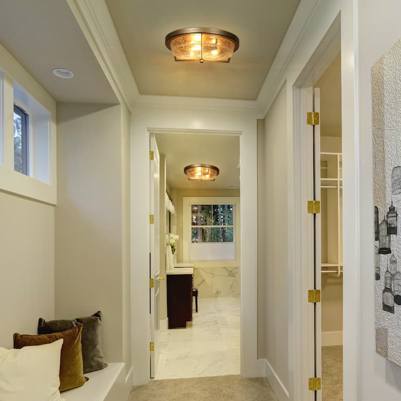 Modern Glam Flush Mount Light Textured Cracked Glass LED 3-light for Bedroom - D15" x H 5"