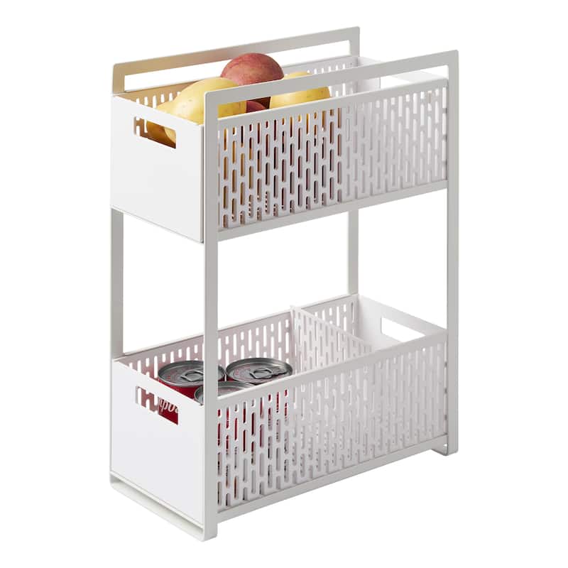 Yamazaki Home Two-Tier Cabinet Storage Basket, ABS Plastic - L 12.8 x W 6.3 x H 18.11 inches - White