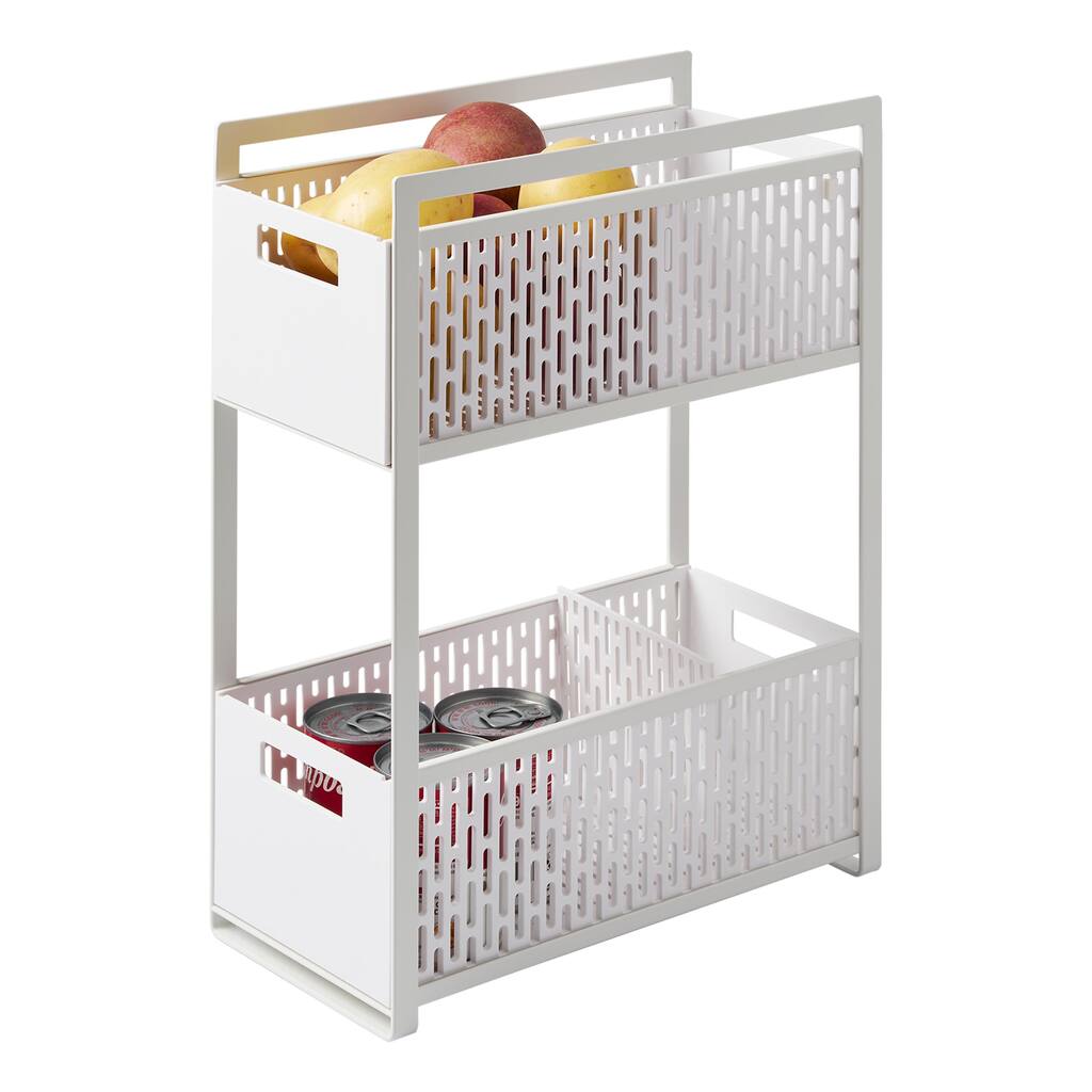 Yamazaki Home Two-Tier Cabinet Storage Basket, ABS Plastic - L 12.8 x W 6.3 x H 18.11 inches