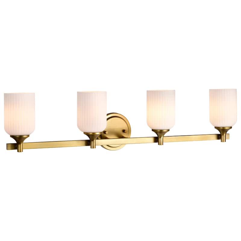 Solara 4 Light Vanity Natural Brass Finish Frosted Ribbed Glass - Natural Brass