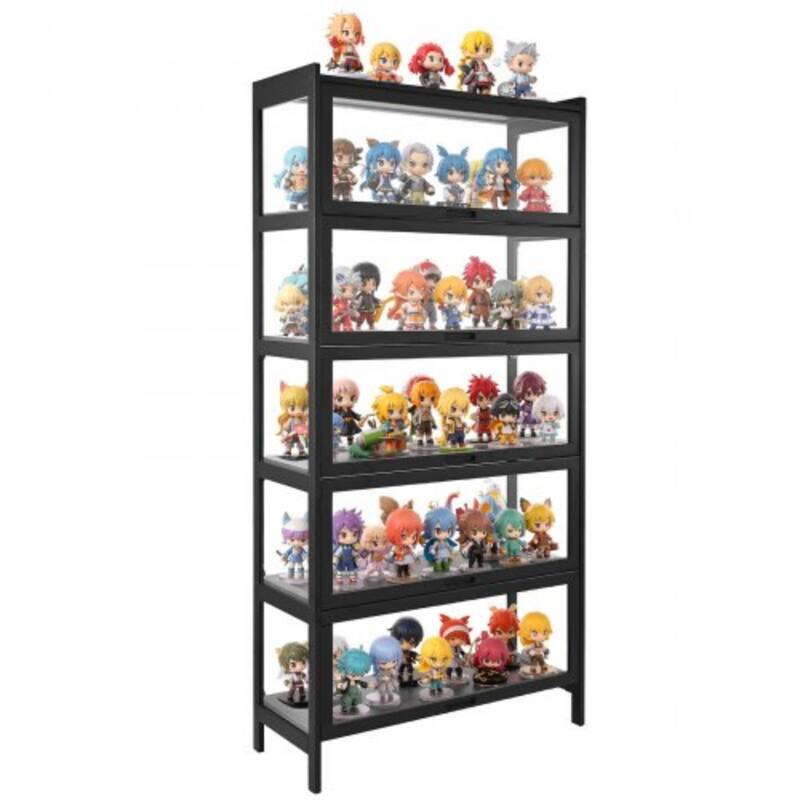 Black Acrylic 5-Tier Display Cabinet with Flip Doors and Shelves - 32.28 × 12.60 × 67.72 inch