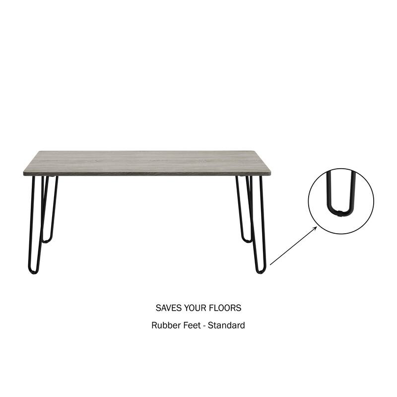 Modern Industrial Coffee Table with Hairpin Legs, 41 Inch, Grey