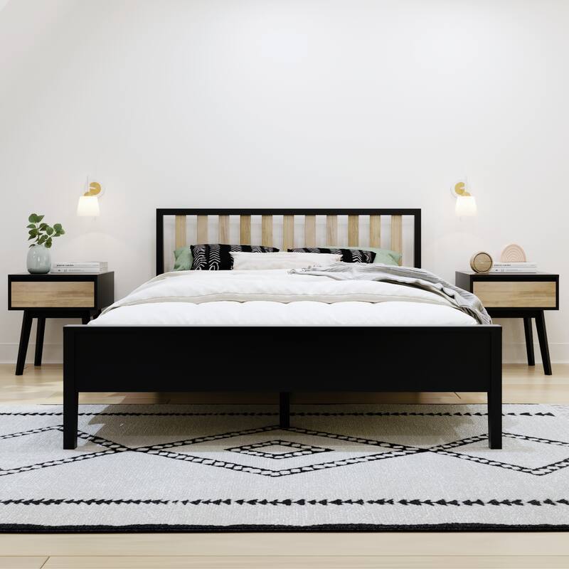 Max and Lily Scandinavian Queen-Size Bed with Slatted Headboard