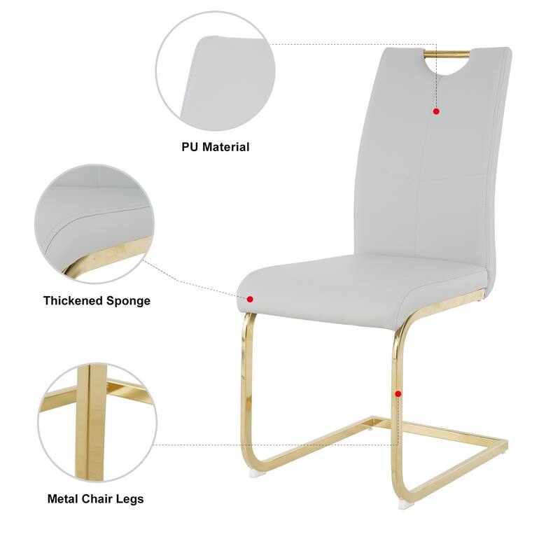Modern Set of 4 Dining Chairs with Leather Cushioned Seat, Chrome Metal Legs, for Dining Room, Living Room, and Bedroom