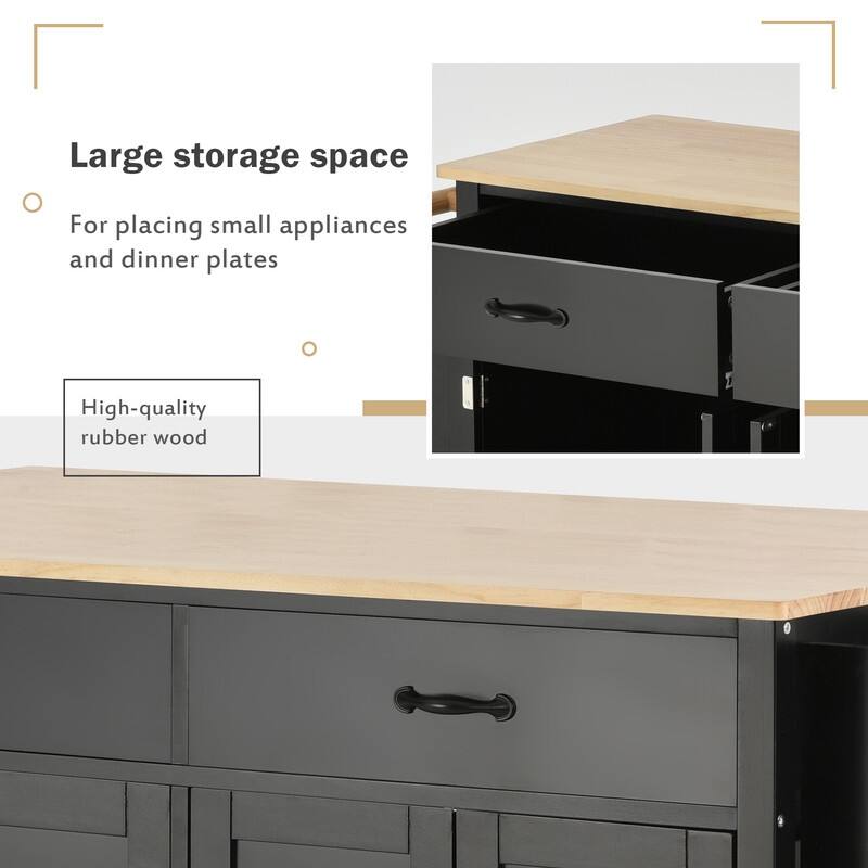 35"W Kitchen Island Cart with Solid Wood Top and Locking Wheel，4 Door Cabinet and 2 Drawers，Spice Rack, Towel Rack and Handle