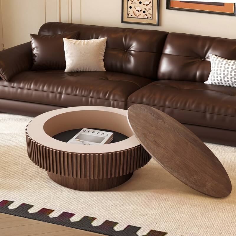 Modern 31.5" Round Coffee Table with Storage Solid Wood Veneer for Living Room and Bedroom Use