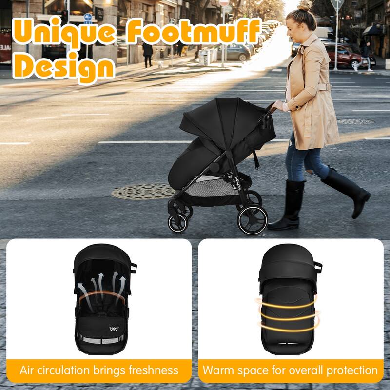 Costway High Landscape Baby Stroller Pushchair w/ Footmuff & - See Details