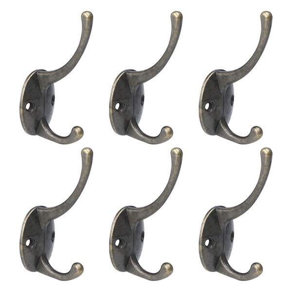 6pcs Robe Hooks Zinc Alloy Coat Scarf Wall Mounted Hanger w Screws Bronze Tone - Bronze Tone