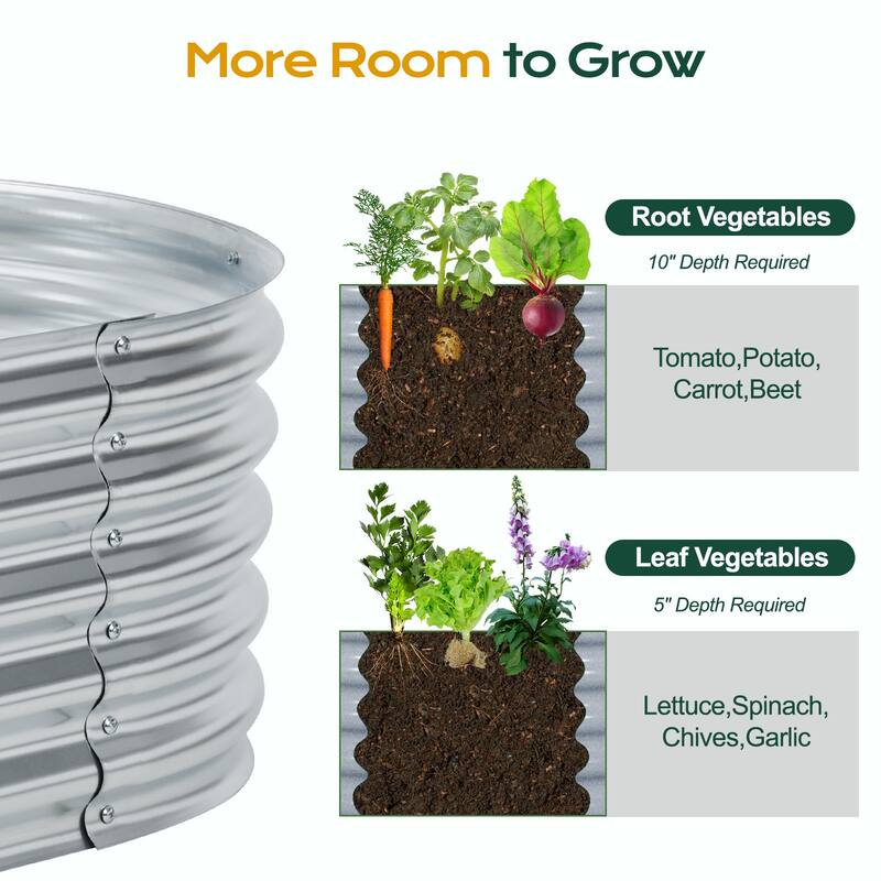 Aoodor Galvanized Raised Garden Bed Kit for Vegetables, Flowers, Herbs - Silver