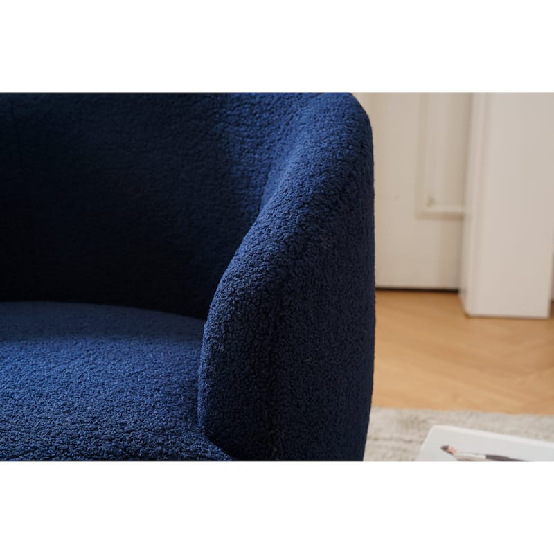 Dark Blue Modern 25.6" Upholstered Swivel Barrel Chair with Black Powder Coating and Metal Ring