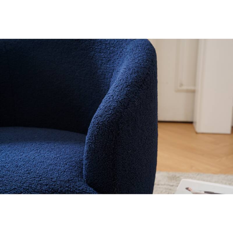 Teddy Fabric Swivel Barrel Chair, Round Upholstered Sofa Chair, Reading Leisure Chair with Curved Backrest & Metal Base