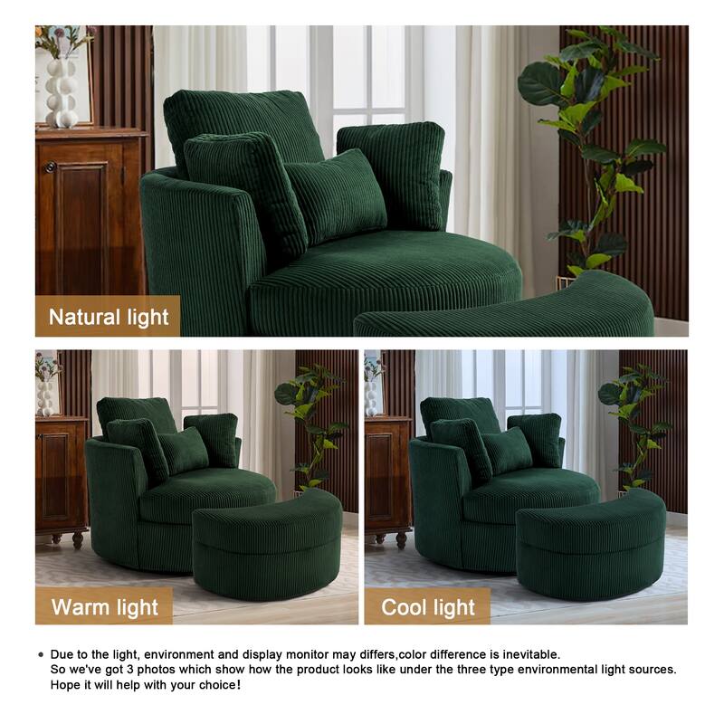 41" W Oversized Accent Barrel Swivel Chair with Moon Storage Ottoman