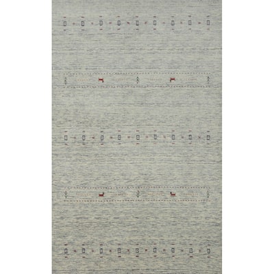 Hand Knotted Oriental 100% Wool Carpet Tribal Animal Pictorial Beige & Ivories Gabbeh Area Rug - 7' 9'' X 5' 1''