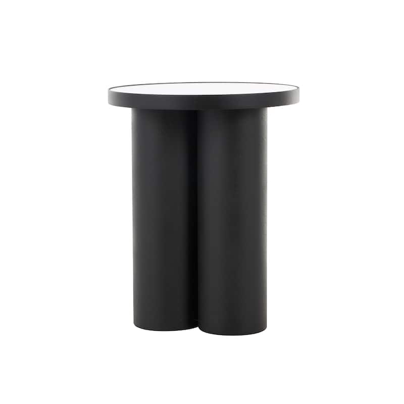 Black Metal Side End Accent Table with White Marble Tabletop