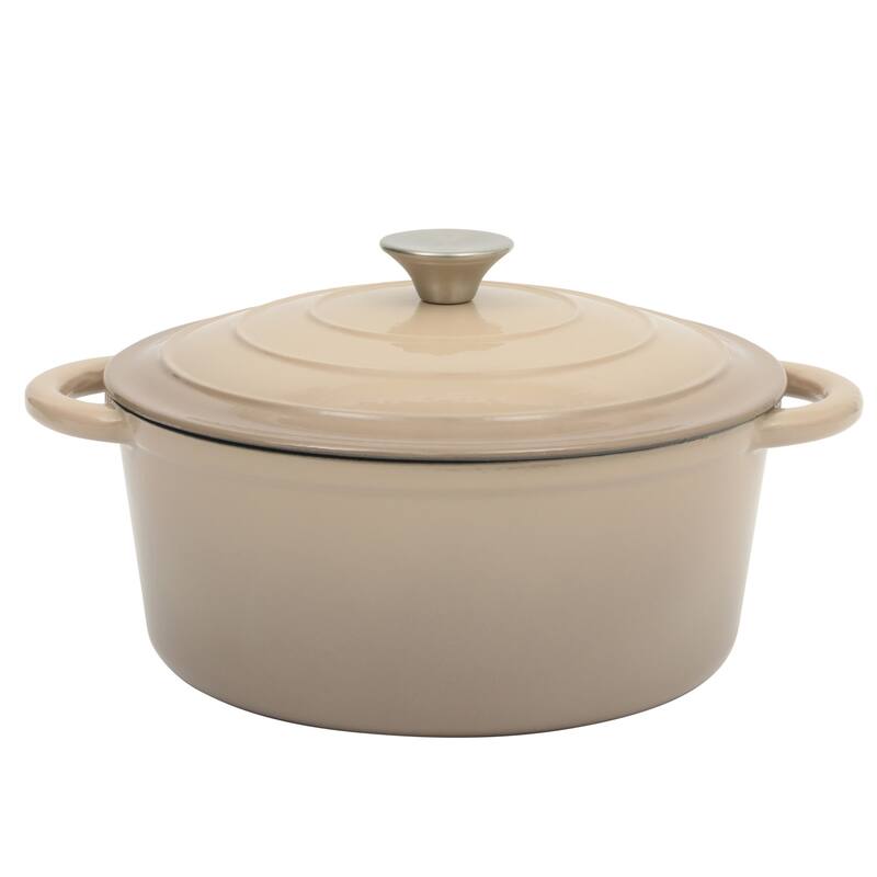 Gibson Home Enameled Cast Iron Dutch Oven Pot with Lid - Tan - 5 Quart