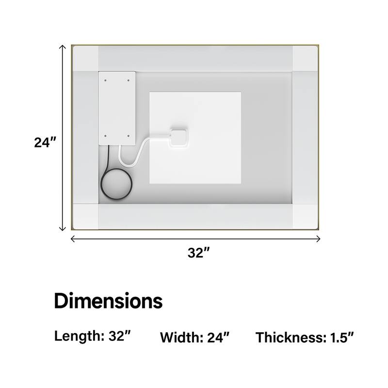 Topcraft Gold Framed Tempered Glass Mirror with Dual LED Strip Lighting
