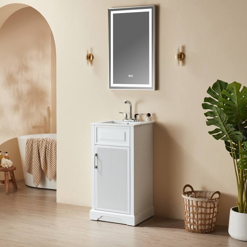 No Assembly Bathroom Vanity, 18" Freestanding with Integrated Top, Compact Single Sink Cabinet