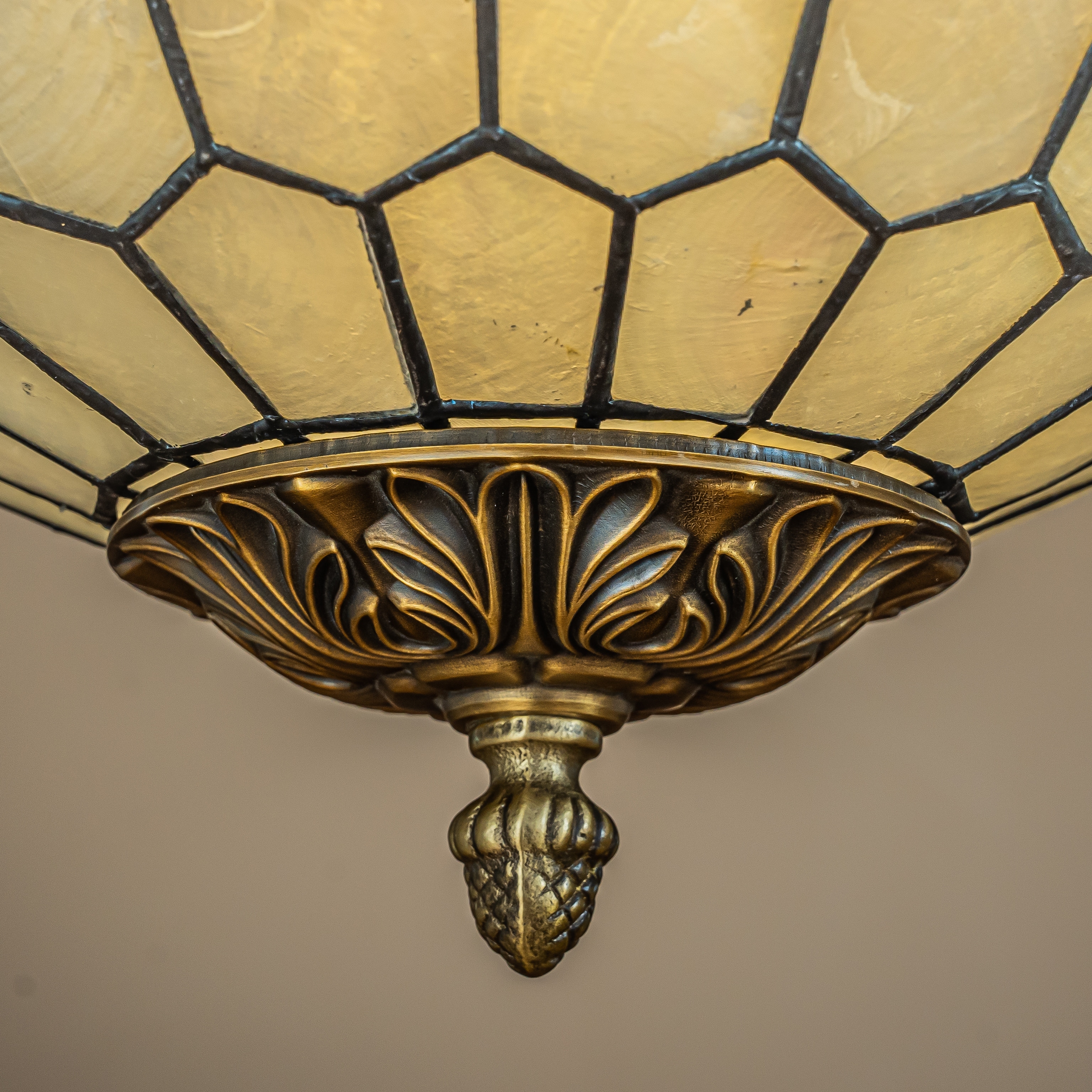 Vintage Capiz Shell Chandelier 12'' Antique Brass