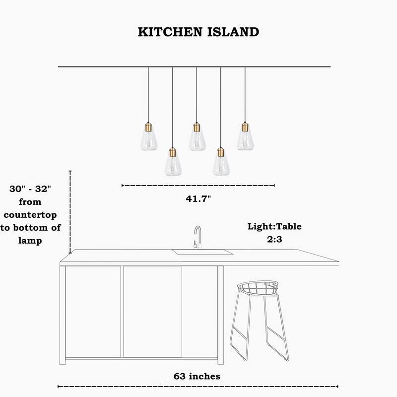 Modern Farmhouse 5-Light Black Gold Chandelier Linear Design with Clear Glass Kitchen Island Light for Dining Room