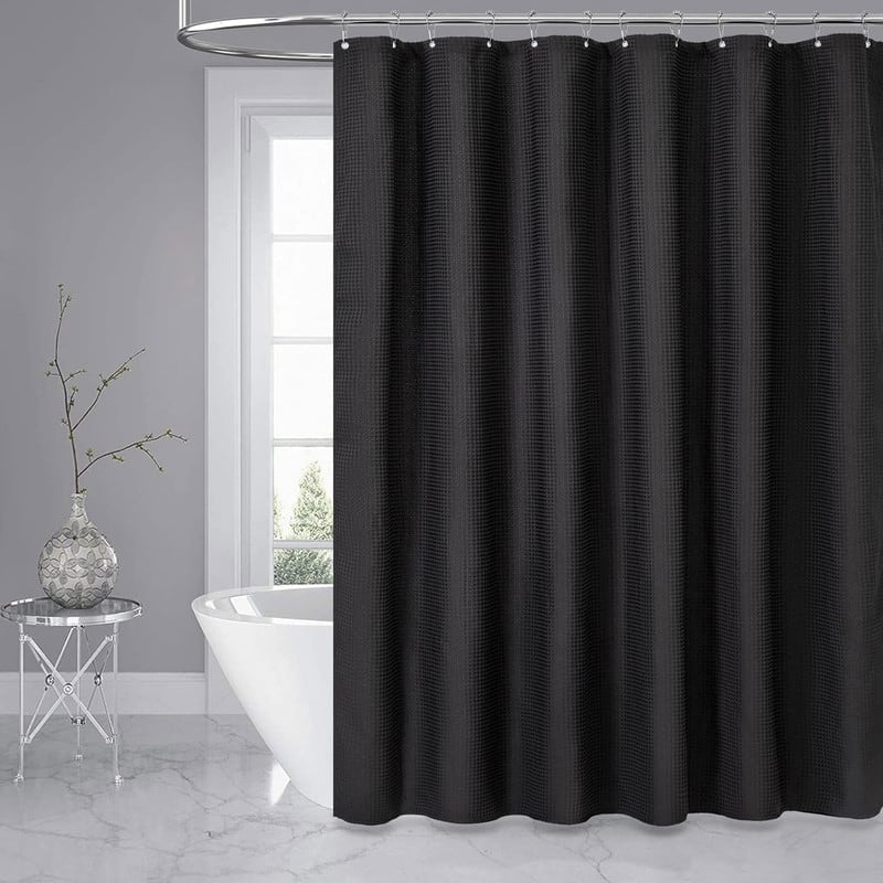 Waffle Textured Heavy Duty Thick Fabric Shower Curtain, Luxury Weighted Polyester Fabric Shower Curtain Set