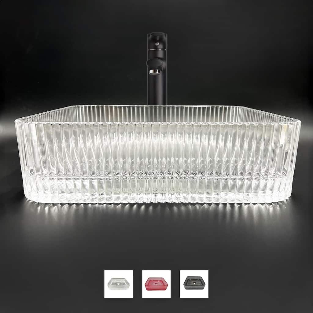 Plaza Tempered Glass Square Vessel Bathroom Sink - 15"