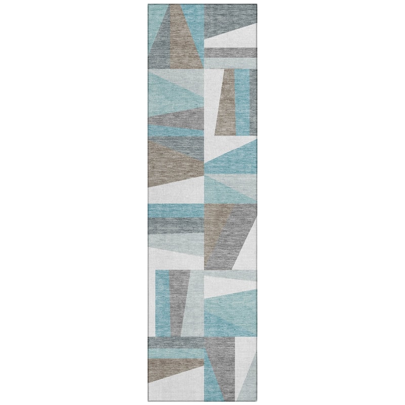 Machine Washable Indoor/ Outdoor Contemporry Mosaic Chantille Rug