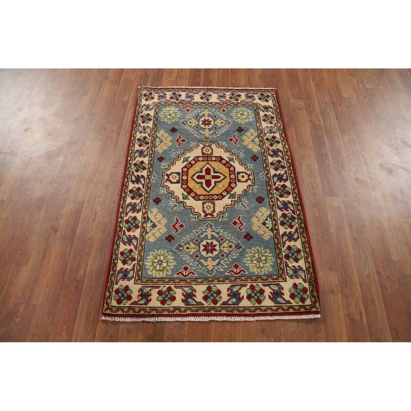 Traditional Light Blue Kazak Foyer Rug Handmade Wool Carpet - 2'8" x 4'1"