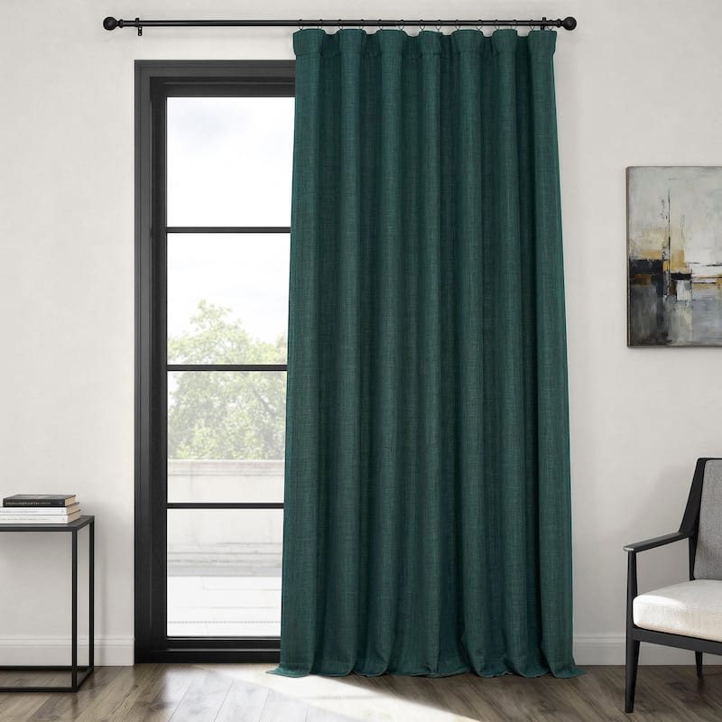 Exclusive Fabrics Textured Faux Linen Extra Wide Room Darkening Curtains for Bedroom & Living Room Curtains (1 Panel) - 100 X 84 - Focal Green