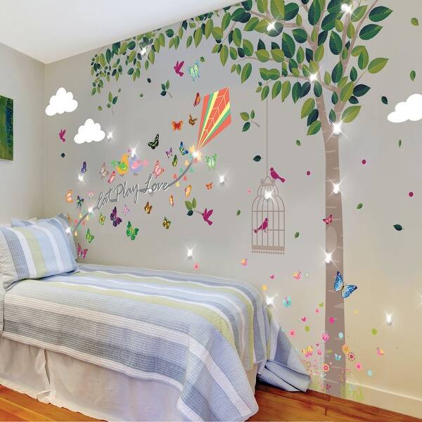 slide 2 of 5, Walplus Butterflies Bird Tree Kit Children Wall Sticker Nursery Decor