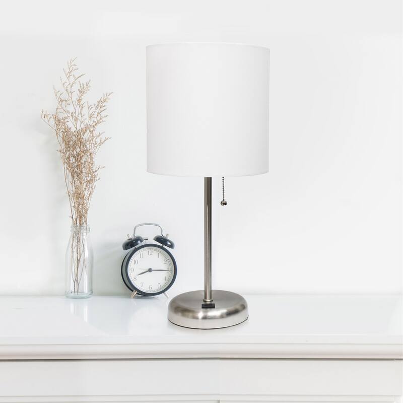 White Stick Lamp with USB charging port and Fabric Shade