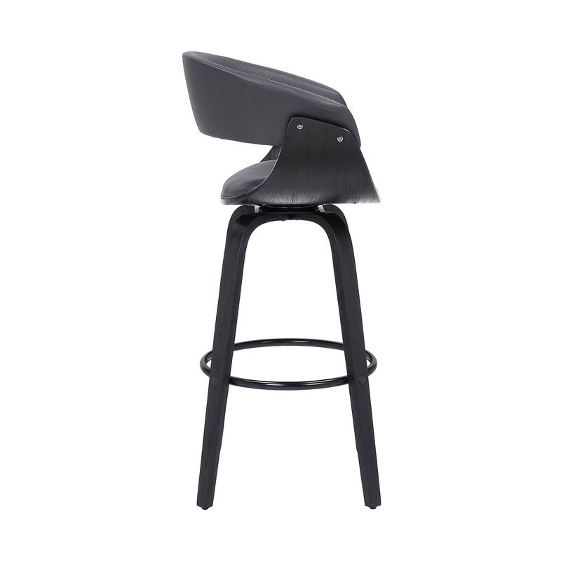 Faux Leather Swivel Counter Bar Chair with Wood Frame and Footrest