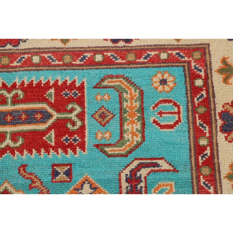 Turquoise Blue Kazak Oriental Accent Rug Handmade Wool Carpet - 3'3" x 4'11"