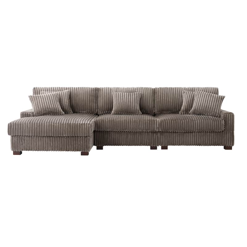 118.3" W Plush Corduroy Square Arm Upholstered Sectional Modular Sofa