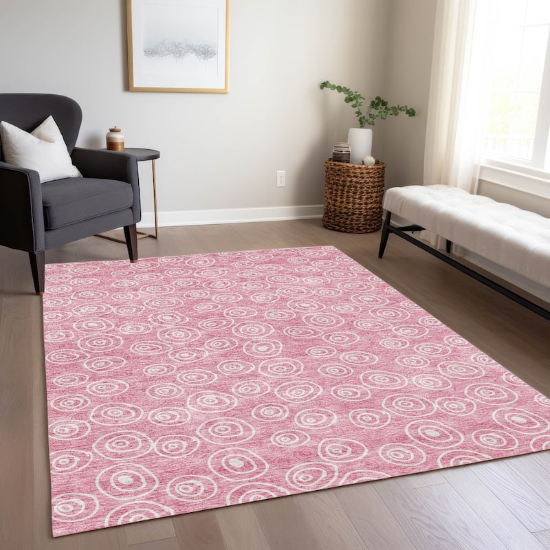 Machine Washable Indoor/ Outdoor Chantille Contemporary Bubbles Rug