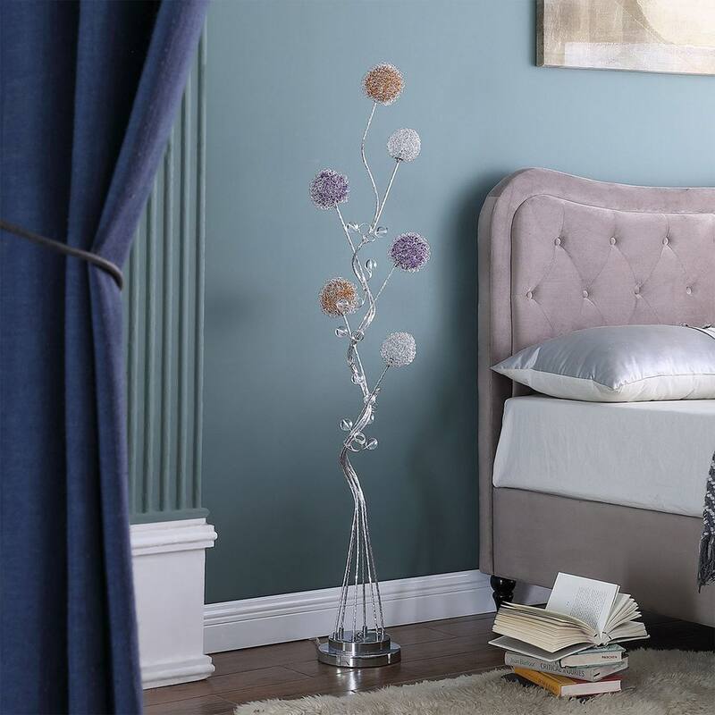 58.5" In 6 Aluminum Led Zeus Metal Floor Lamp - Silver