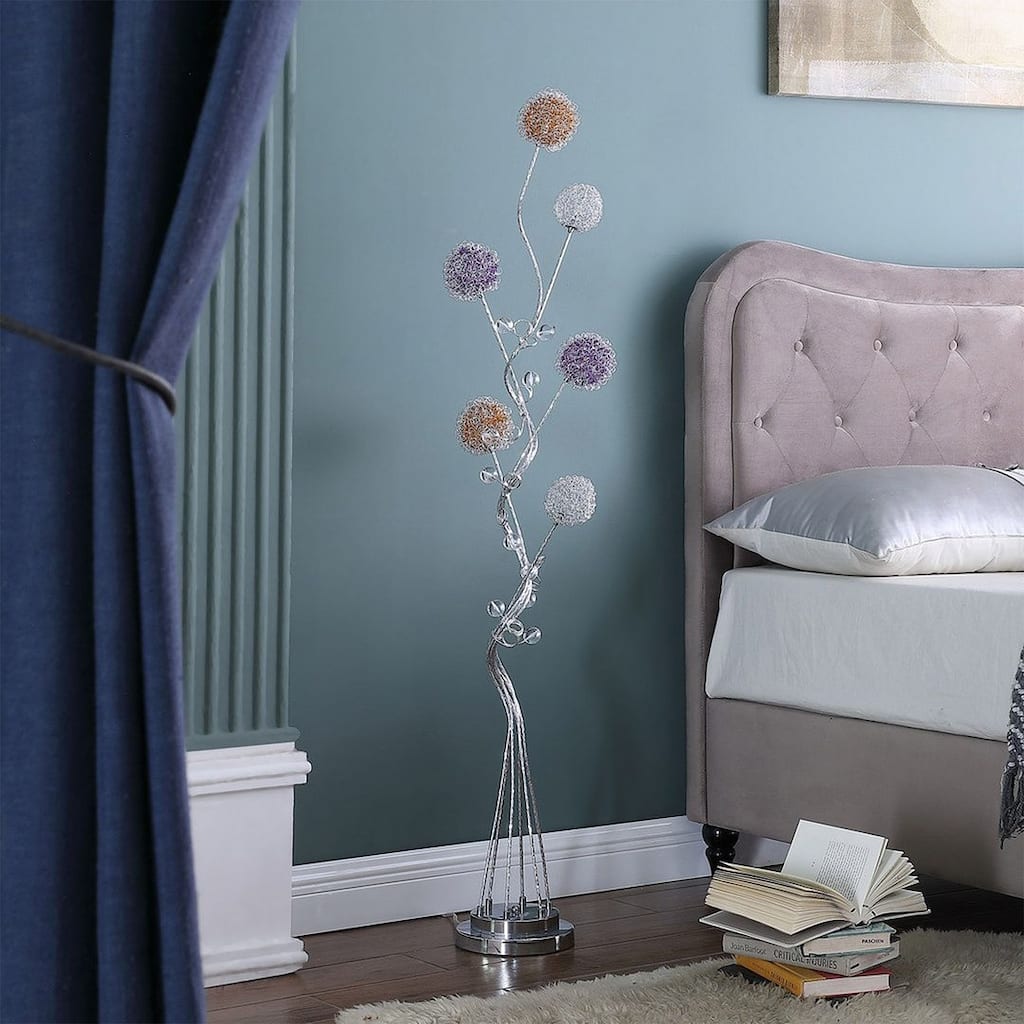 58.5" In 6 Aluminum Led Zeus Metal Floor Lamp - Silver
