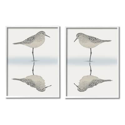 Stupell Tranquil Sandpiper Reflection Nautical Bird Beach Shore 2 Piece Framed Wall Art, Design by Ziwei Li