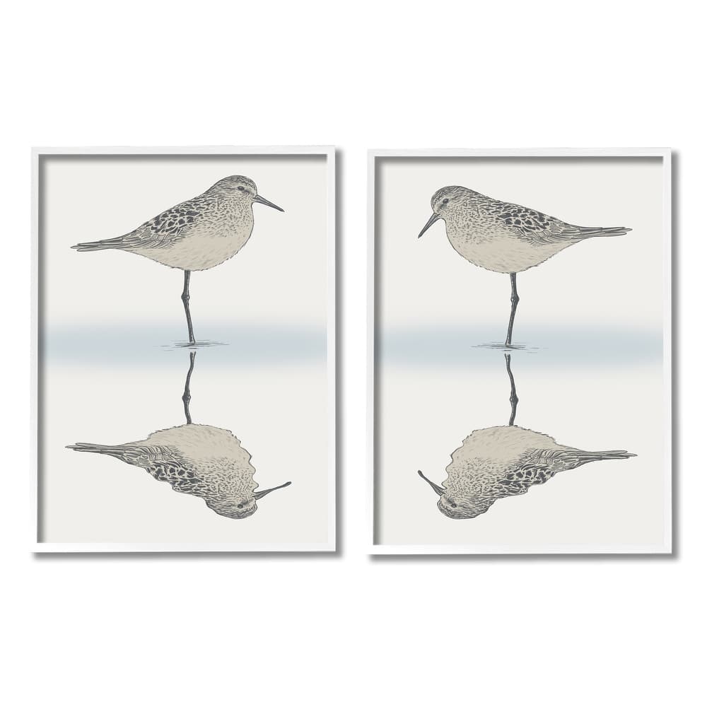 Stupell Tranquil Sandpiper Reflection Nautical Bird Beach Shore 2 Piece Framed Wall Art, Design by Ziwei Li