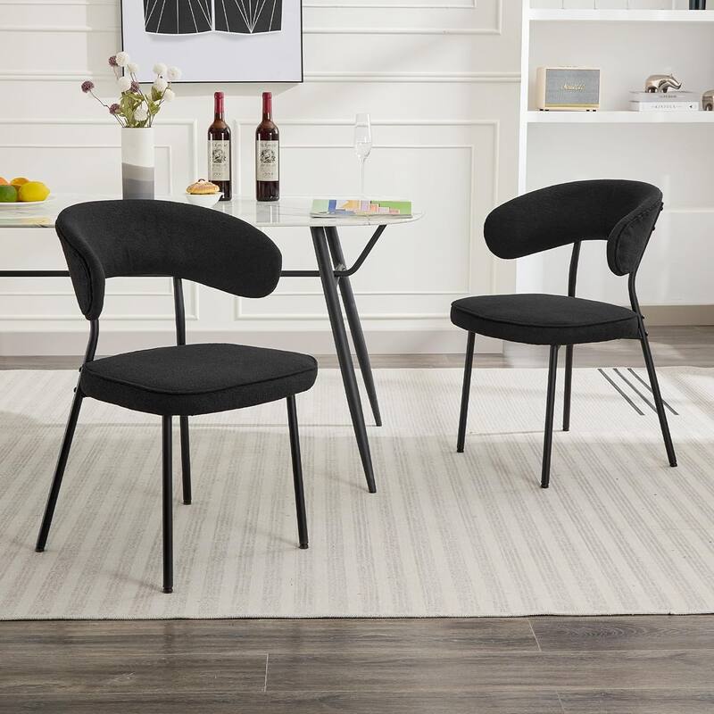 XINMICS Dining Chairs with Curved Backrest, Modern Fabric Upholstered Boucle Kitchen Dining Room Chairs Set of 2/4/6