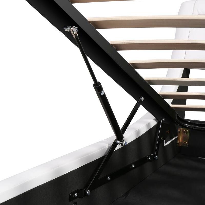 Queen Size Storage Bed Sleigh Bed Platform Bed with Hydraulic Storage System and LED Headboard Sleigh Design Low Profile Bed