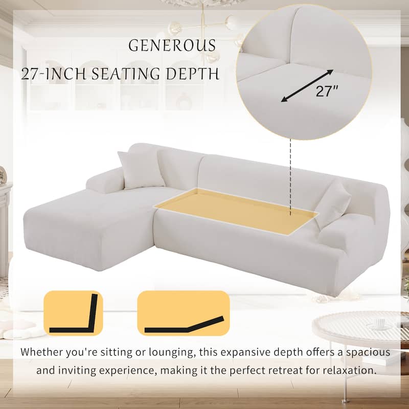 L-Shape Modular Sectional Sofa with Chaise Lounge, Oversized Chenille Upholstered Sofa, 3 Seater Sofa with 2 Throw Pillows