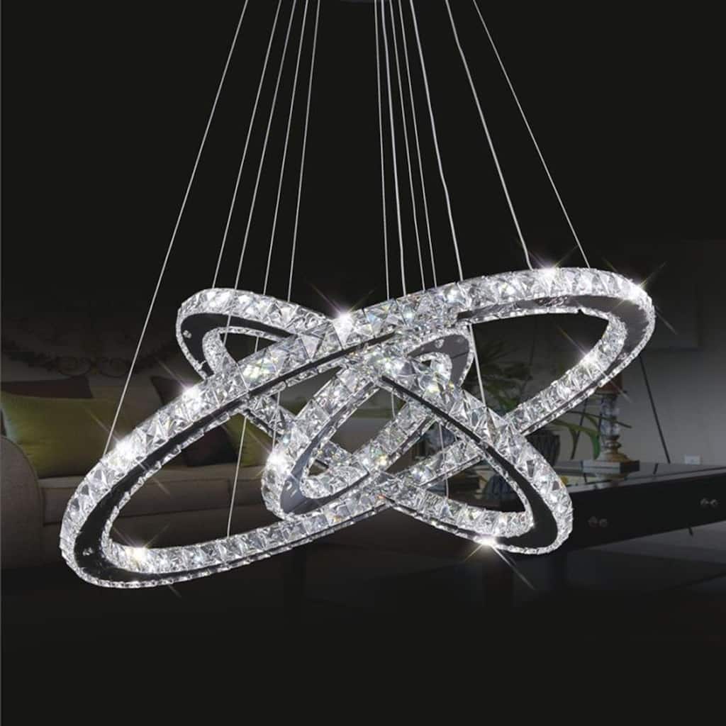 DIMMABLE Modern LED K9 Crystal Chandelier Pendant Lamp Flush Mount Ceiling Light Fixture - 32" - Chrome