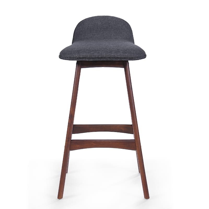 Deva Lowback Barstool Chair Set of 2, Charcoal Gray Seat, Walnut Brown