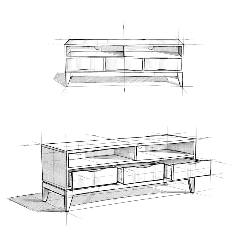 WYNDENHALL Pearson SOLID HARDWOOD 60 inch Wide Mid Century Modern TV Media Stand For TVs upto 65 inches - 60"w x 19"d x 22" h