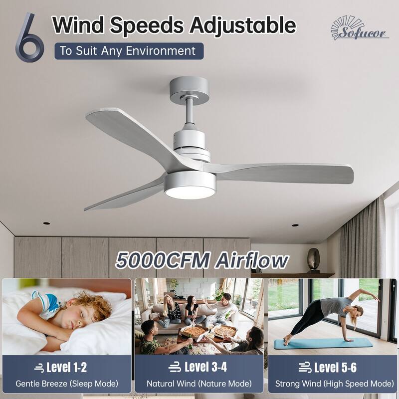 48 Inch Wood Ceiling Fan with Light and Remote/Smart App Control, Dimmable Lights Included