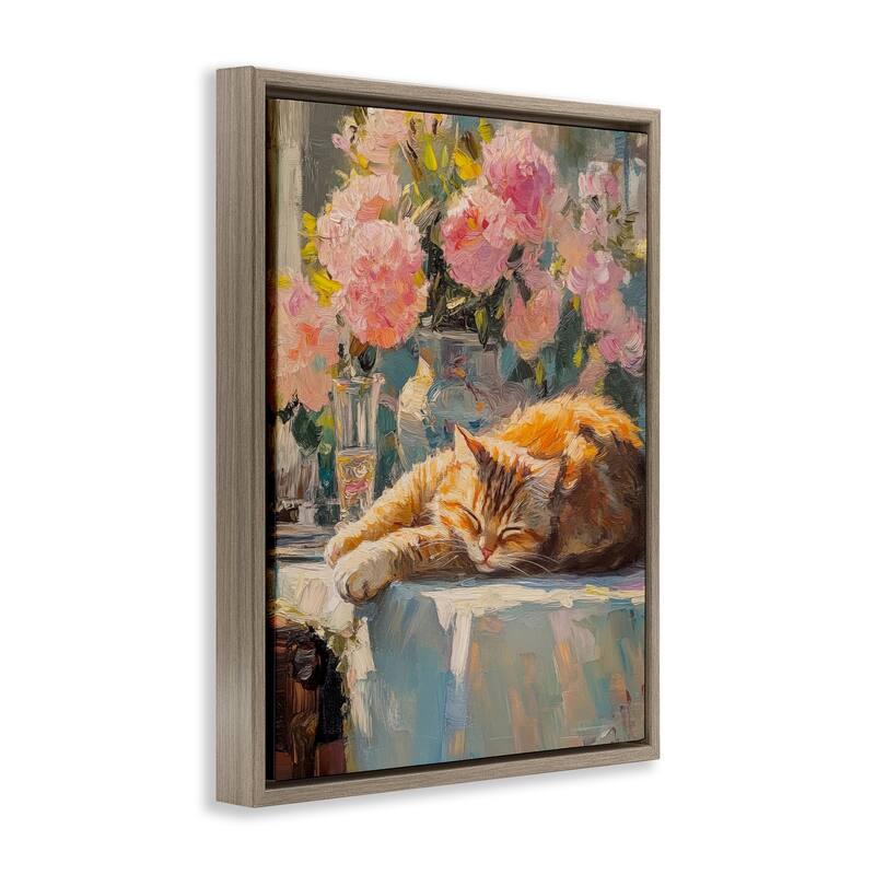 Stupell Orange Cat Resting Framed Floater Canvas Wall Art Design By Nini Art